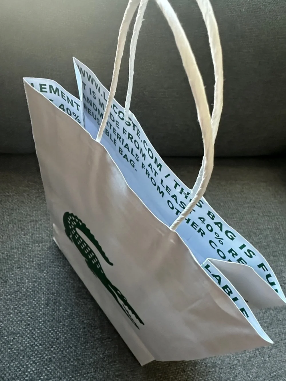 Lacoste White gift bag with Green Crocodile Logo